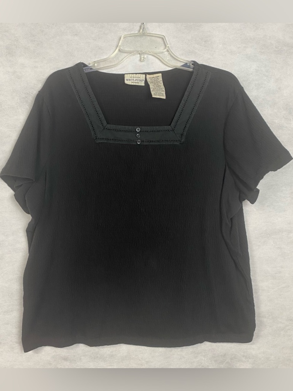 Vintage White Stag Stretch Top Womens 2X Black Lace Trim Cottagecore Fairy 90s
